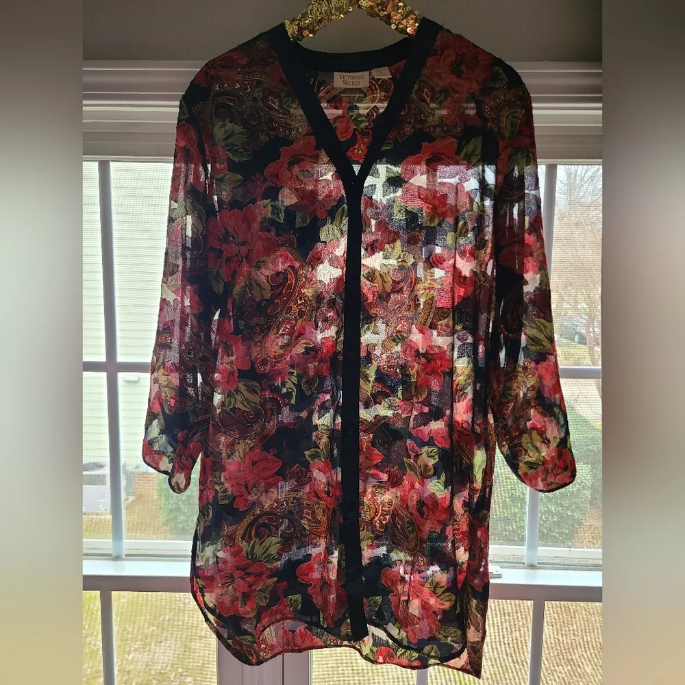 Victoria’s Secret Nightgown Size M L Vintage Gold Label Pajama Top Sheer Kimono - Picture 10 of 15